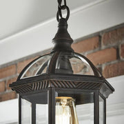 Wickford 1-Light Weathered Bronze Outdoor Pendant Light Fixture with Clear Beveled Glass