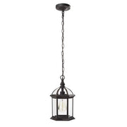 Wickford 1-Light Weathered Bronze Outdoor Pendant Light Fixture with Clear Beveled Glass