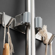 Gray Broom Holder Wall Mount Mop Organizer with 4 Clips And 5 Hooks