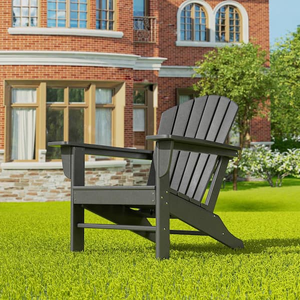 Mason Gray Poly Plastic Outdoor Patio Classic Adirondack Chair, Fire Pit Chair