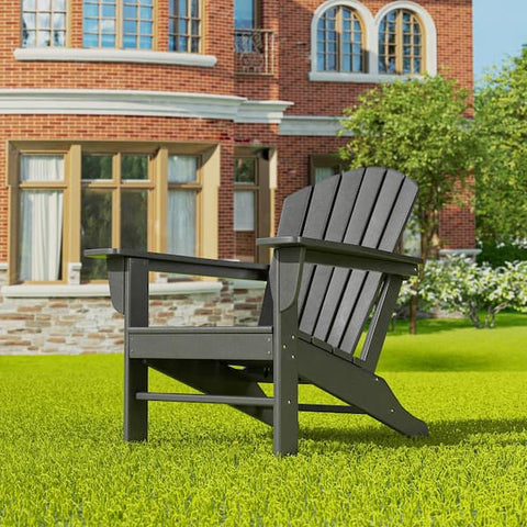 Mason Gray Poly Plastic Outdoor Patio Classic Adirondack Chair, Fire Pit Chair
