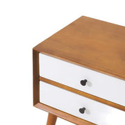 White and Natural Oak - Drawers Acacia Wood Nightstand