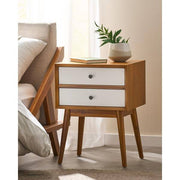 White and Natural Oak - Drawers Acacia Wood Nightstand
