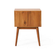 White and Natural Oak - Drawers Acacia Wood Nightstand