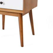 White and Natural Oak - Drawers Acacia Wood Nightstand