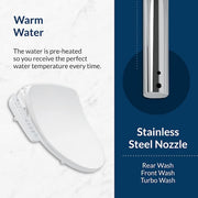 HD-7000 Electric Bidet Seat for Elongated Toilets in White with Fusion Heating Technology