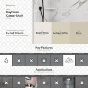 Daybreak White 7.625 in. x 7.625 in. Polished Marble Wall Mount Corner Shelf Tile