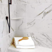 Daybreak White 7.625 in. x 7.625 in. Polished Marble Wall Mount Corner Shelf Tile