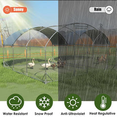 18.7 ft. L x 9.2 ft. W x 6.5 ft. H, Large Dome Walk-In Metal Coop with Oxford Waterproof Cover, Lockable, White