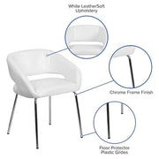 White Fusion Series Leather Soft Upholstered Side Reception Chair, Retro Padded Lounge Chair for Living Room or Office