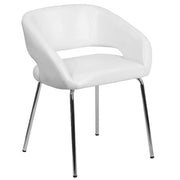 White Fusion Series Leather Soft Upholstered Side Reception Chair, Retro Padded Lounge Chair for Living Room or Office