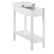 White Narrow End Table with Storage, Flip Top Narrow Side Tables for Small Spaces, Slim End Table with Storage Shelf