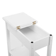 White Narrow End Table with Storage, Flip Top Narrow Side Tables for Small Spaces, Slim End Table with Storage Shelf