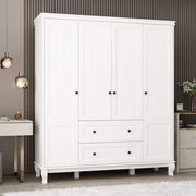 White Wood 63 in. W 4-Door Big Armoires Wardrobe with Hanging Rod, 2-Drawers, Storage Shelves(18.9 in. D x 71.3 in. H)