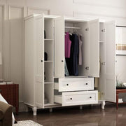 White Wood 63 in. W 4-Door Big Armoires Wardrobe with Hanging Rod, 2-Drawers, Storage Shelves(18.9 in. D x 71.3 in. H)