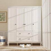 White Wood 63 in. W 4-Door Big Armoires Wardrobe with Hanging Rod, 2-Drawers, Storage Shelves(18.9 in. D x 71.3 in. H)