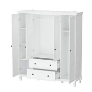 White Wood 63 in. W 4-Door Big Armoires Wardrobe with Hanging Rod, 2-Drawers, Storage Shelves(18.9 in. D x 71.3 in. H)
