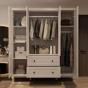 White Wood 63 in. W 4-Door Big Armoires Wardrobe with Hanging Rod, 2-Drawers, Storage Shelves(18.9 in. D x 71.3 in. H)