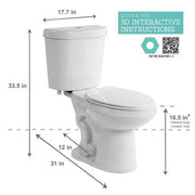 12 in. Rough in 2-Piece 1.1 GPF/1.6 GPF Dual Flush Round Toilet in White Seat Included