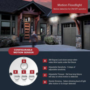 TGS 27-Watt, White, Motion Activated, Outdoor Integrated LED Flood Light with Round Triple Head, 4000K, 3000 Lumens