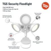 TGS 27-Watt, White, Motion Activated, Outdoor Integrated LED Flood Light with Round Triple Head, 4000K, 3000 Lumens