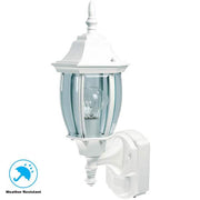 Alexandria 17.3 in. 1-Light Farmhouse Matte White Motion Sensing, Dusk-to-Dawn, Outdoor Wall Light Lantern Sconce