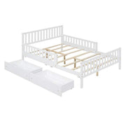 White Wood Frame Full Size Platform Bed with Guardrails on Both Sides and 2-Storage Drawers