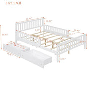 White Wood Frame Full Size Platform Bed with Guardrails on Both Sides and 2-Storage Drawers