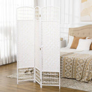 3-Panel Room Divider, 5.6 ft. Tall Folding Privacy Screen, Wave Fiber Freestanding Partition Wall Divider, White