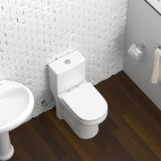 1-piece 0.8/1.28 GPF Dual Flush Round Toilet in White with Durable UF Seat Included