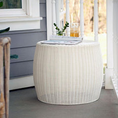 20 in. W White Resin Side Table Accent Table or Storage Container Durable Resin Wicker with Strong Metal Frame