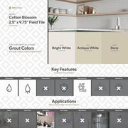 Cotton Blossom White 2.5 in. x 9.75 in. Glossy Textured Ceramic Wall Tile (0.168 sq. ft. /Each)