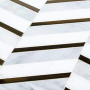 Dreamcicle White 11.875 in. x 11.875 in. Chevron Marble/Gold Metal Floor and Wall Mosaic Tile (0.979 sq. ft./Each)