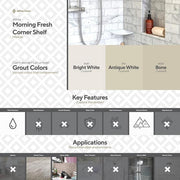 Morning Fresh White 7.625 in. x 7.625 in. Polished Marble Wall Mount Corner Shelf Tile