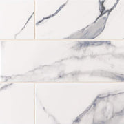 Glossy Ocean Carrara White 4 in. x 12 in. Glossy Ceramic Wall Tile (0.322 sq. ft./Each)