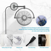 10 in. W 2-Speeds Wall Fan in White with Pull Chain Control 180-Degree Oscillate
