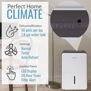 Energy Star 50-Pint Dehumidifier for Upto 4500 sq. ft. LED Display Timer Portable w/Wheels Auto-Shutoff