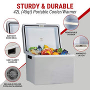 12V Electric Cooler/Warmer, 42L (45 qt.) Thermoelectric Car Fridge, Two-Way Design, Gray