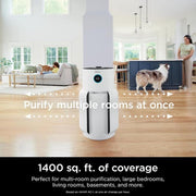 NeverChange HEPA Filter Whole Home Tower Air Purifier 1400 sq.ft w/ Odor Neutralization & Clean Sense Technology, White