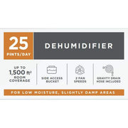 25 pt. Dehumidifier up to 1,500 sq. ft. ENERGY STAR MOST EFFICIENT for Basement, Garage, or Wet Rooms in White