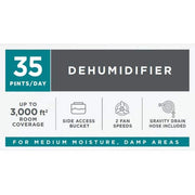 35 pt. Dehumidifier up to 3,000 sq. ft. ENERGY STAR MOST EFFICIENT for Basement, Garage, or Wet Rooms in White