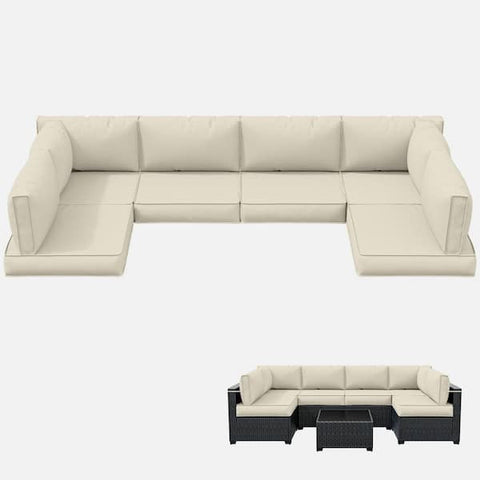 26 in. x 26 in. x 4 in. (14-Piece) Deep Seating Outdoor Lounge Chair Sectional Cushion Cream
