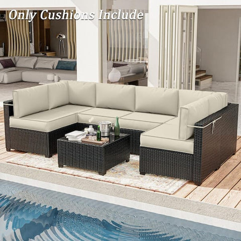 26 in. x 26 in. x 4 in. (14-Piece) Deep Seating Outdoor Lounge Chair Sectional Cushion Cream