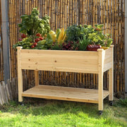 47 in. x 23 in. x 33 in. Wooden Raised Garden Bed with Lockable Wheels, Liner