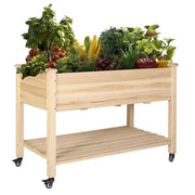 47 in. x 23 in. x 33 in. Wooden Raised Garden Bed with Lockable Wheels, Liner