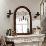 24 in. W x 36 in. H Arched Classic Brown Wooden Framed Bathroom Vanity Mirror Wall Mirror