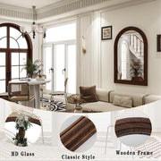 24 in. W x 36 in. H Arched Classic Brown Wooden Framed Bathroom Vanity Mirror Wall Mirror