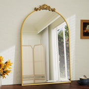 Gold 24 in. W x 36 in. H Modern Arched Carved Aluminum Alloy Framed Decoration Wall Mirror