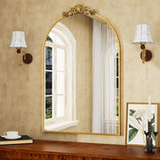 Gold 24 in. W x 36 in. H Modern Arched Carved Aluminum Alloy Framed Decoration Wall Mirror