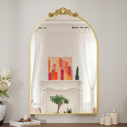 Gold 24 in. W x 36 in. H Modern Arched Carved Aluminum Alloy Framed Decoration Wall Mirror